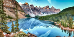 Moraine lake panorama in Banff National Park, Alberta, Canada
